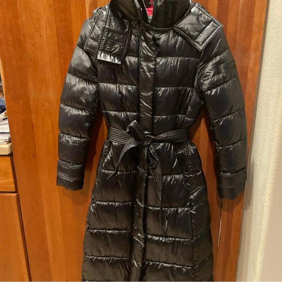 Karl Lagerfeld Black Puffer Paris Contrast Belted Long Coat